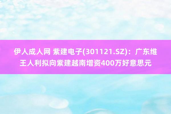 伊人成人网 紫建电子(301121.SZ)：广东维王人利拟向紫建越南增资400万好意思元